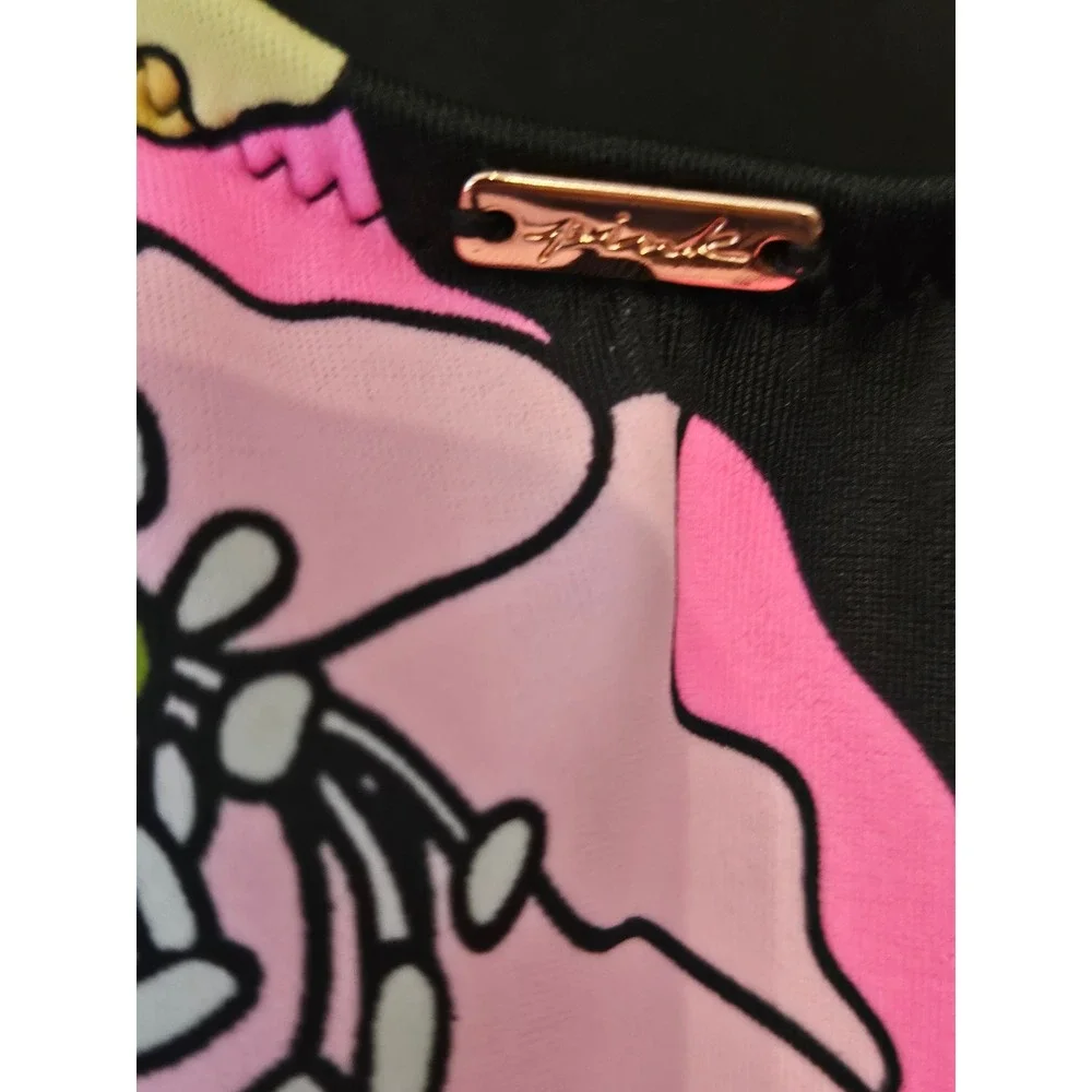 VS PINK One Piece V-neck Swimsuit Sz L Blk Pink Floral Tie Shoulder Modest #766